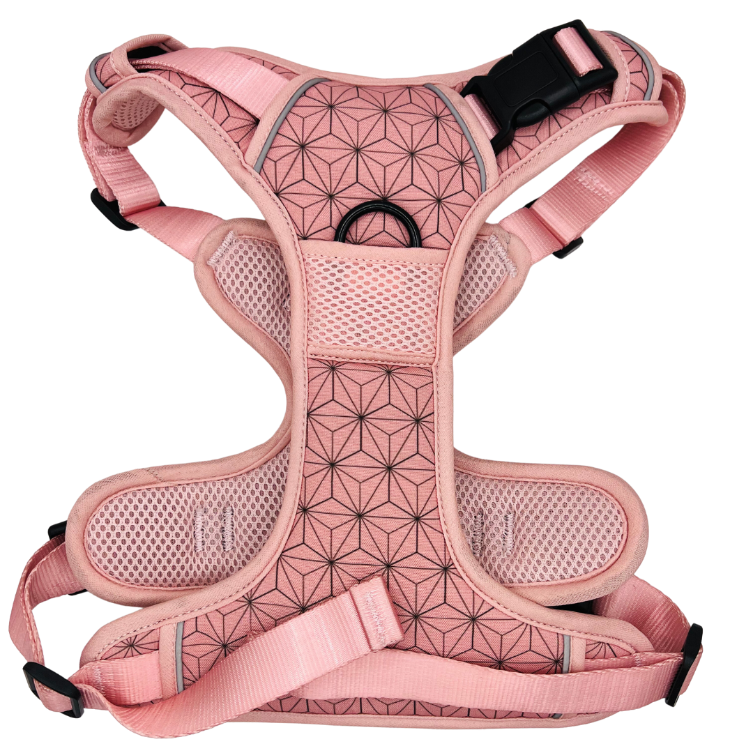 Pink Asanoha No Pull Harness and Engraved Pet ID Tag (CLOSED)